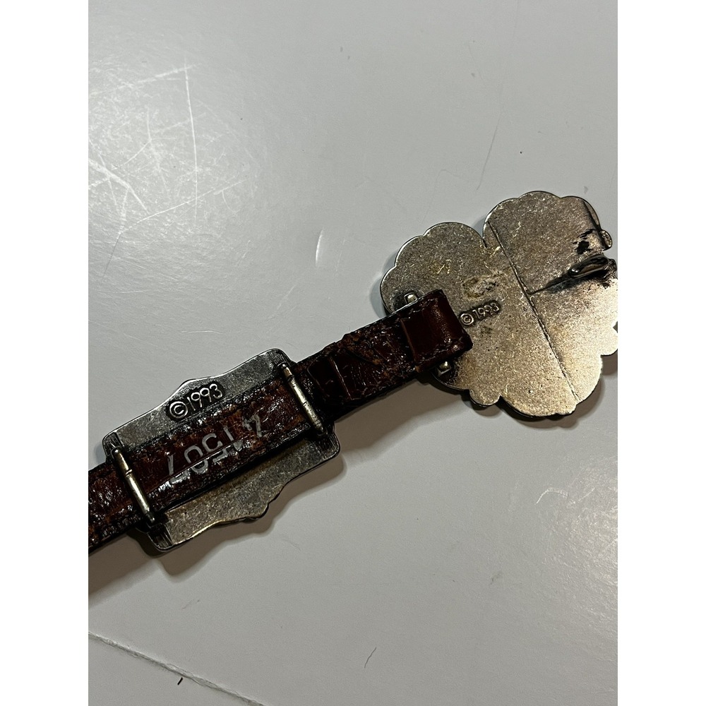 Brighton Concho Belt M Brown Leather Silver-Tone Medallion Western Vintage 1993 - Picture 7 of 9